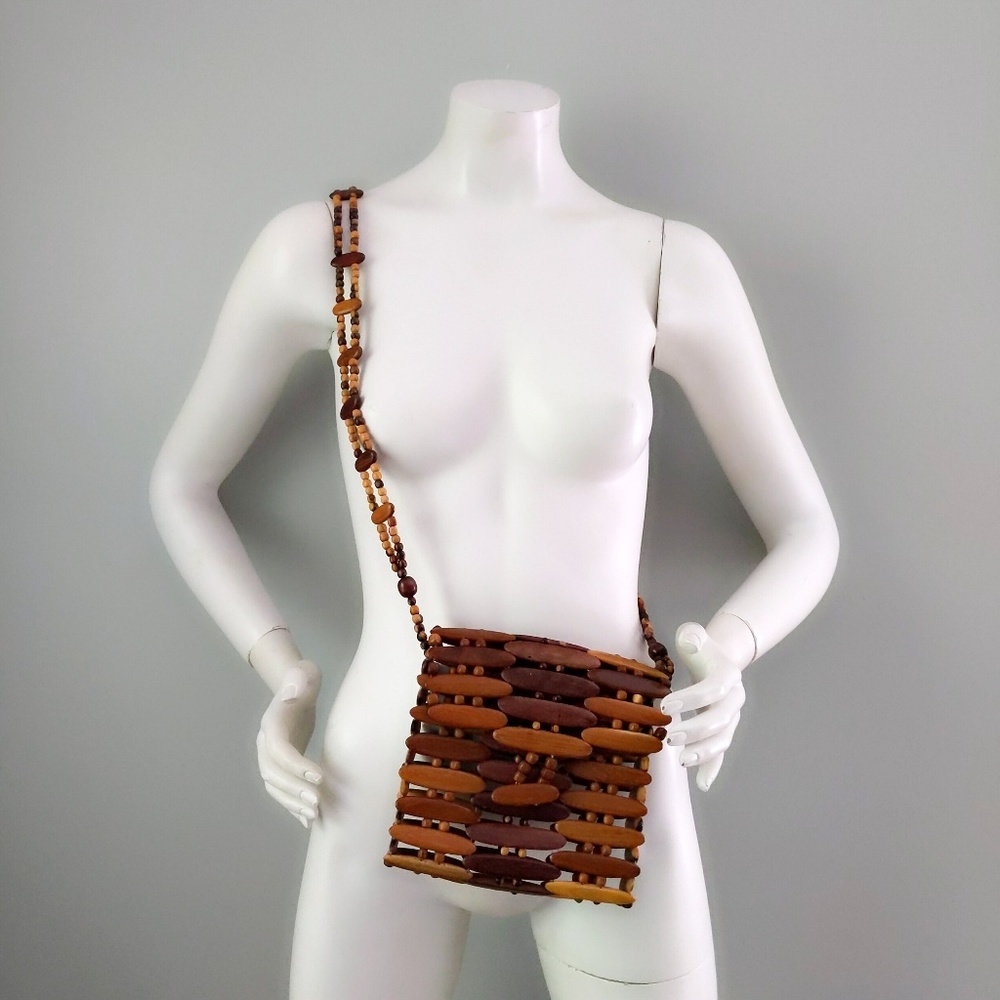 Vintage 🎉HP🎉 Wooden Bead Woven Open Box Crossbody Purse